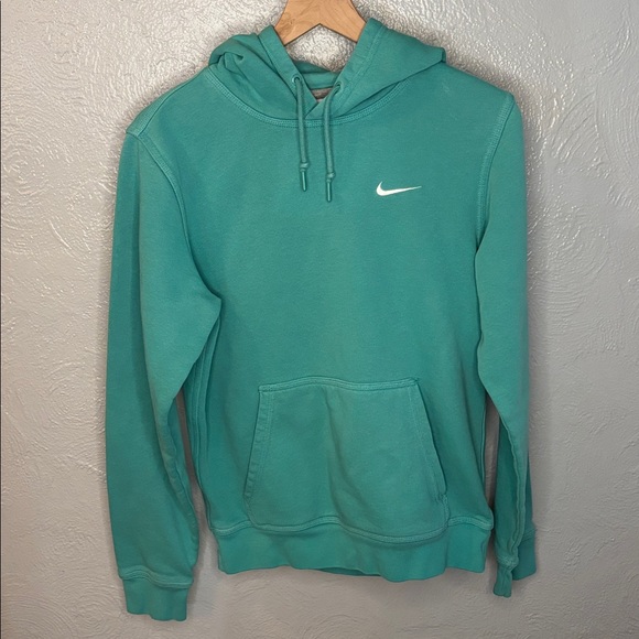 Nike Small Embroidered Swoosh Aqua Pullover Hoodie Sweatshirt - Picture 1 of 7